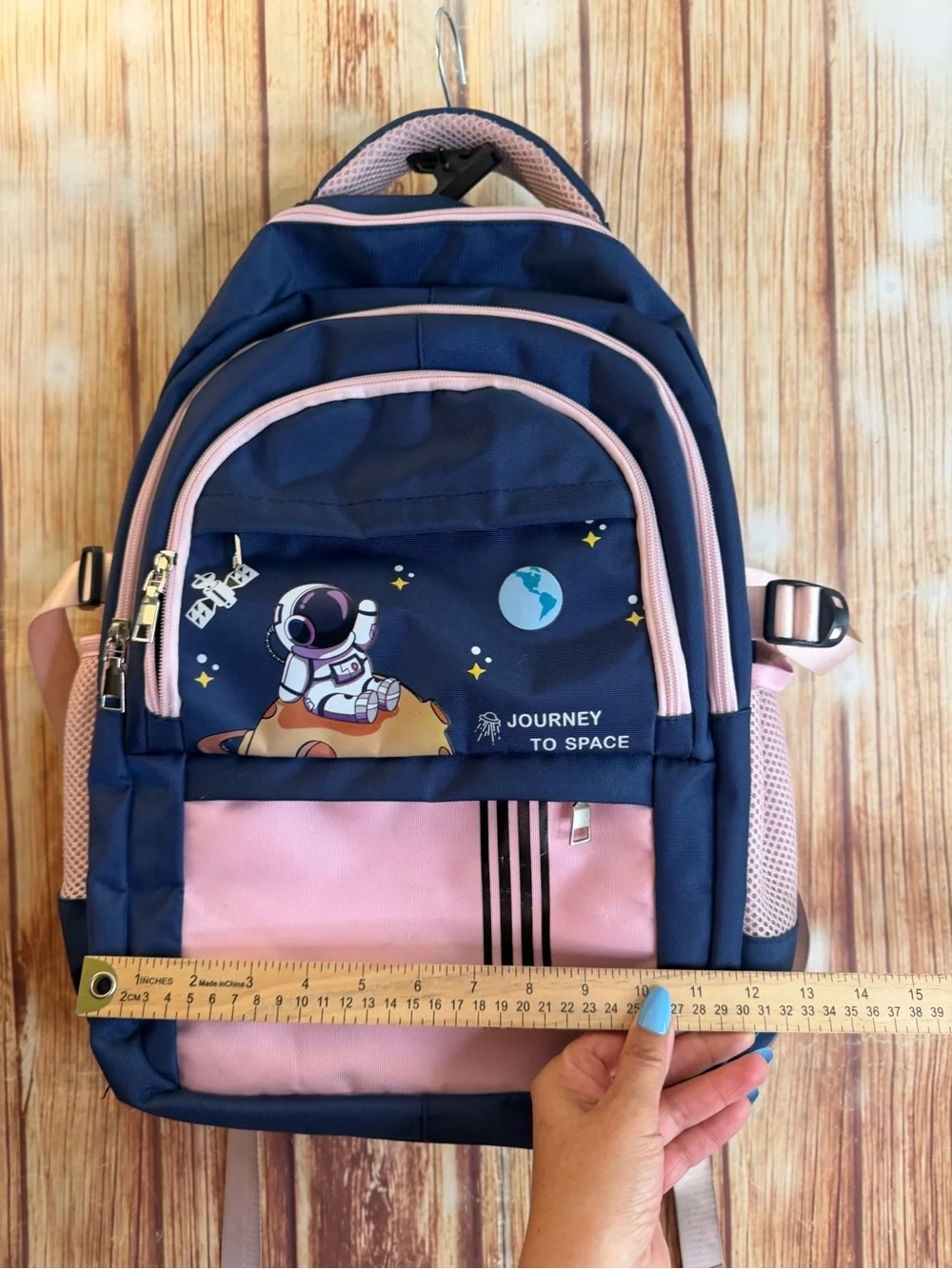 Kids Space Astronaut Backpack Navy Blue Pink USB Port School Travel Bag